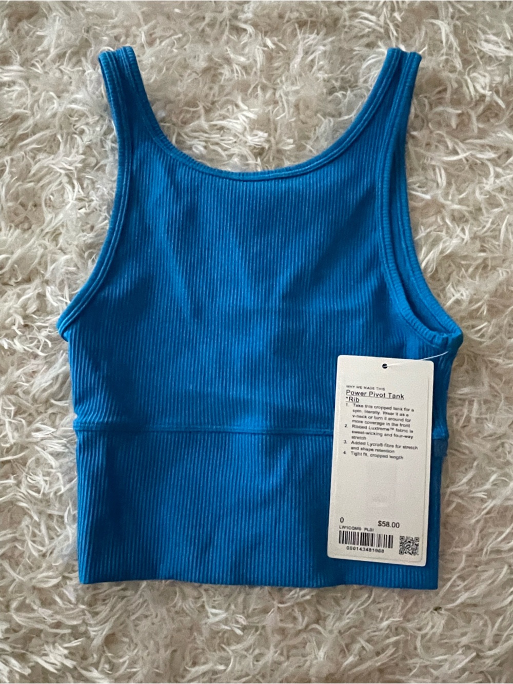 Lululemon power pivot tank top Bright Blue Ribbed